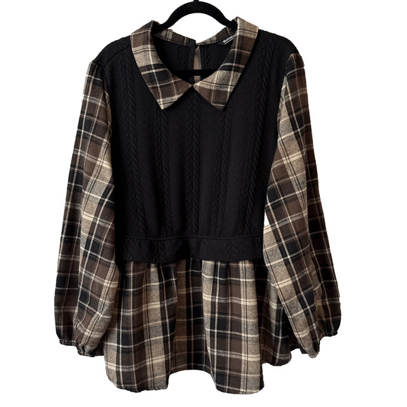 Bloomchic Women’s Plus 18/20 Whimsigoth Plaid Knit Sweater Tunic Preppy Fall - Picture 1 of 8